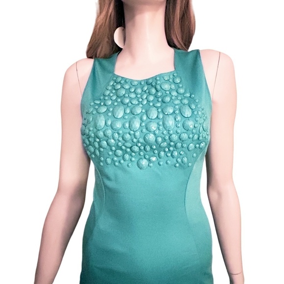 Marciano Cocktail Dress Sheath Special Occasion Faux Turquoise Bodice XS-S Fancy - Picture 11 of 15